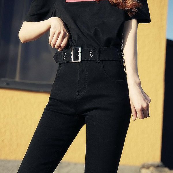 

women's pants & capris women 2021 spring autumn casual slim pencil female full length skinny pant ladies solid black button pocket trou, Black;white