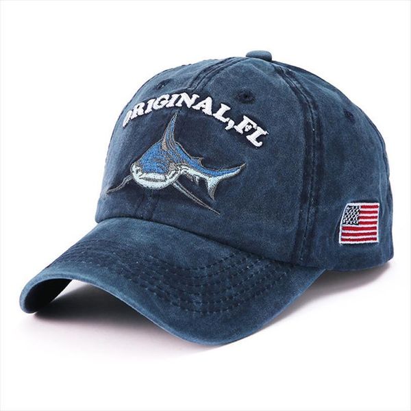 

shark embroidery baseball cap washed cotton men fitted snapback hat for women gorras casual, Blue;gray