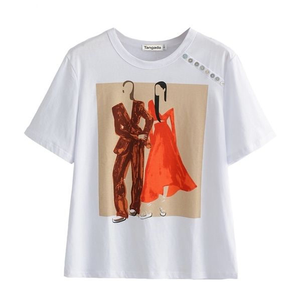 

tangada summer women print white t shirt short sleeve o neck tees ladies casual tee street wear ai18 210623