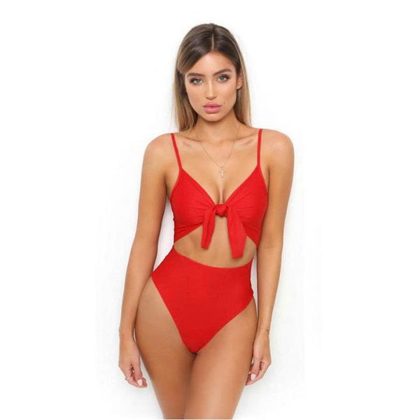 

women one piece bikinis summer 2021 sleeveless v-neck bandage bow backless hollow out swimsuits swim beachwear bathing suit one-piece s