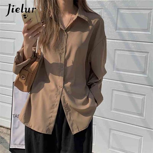 

retro women's shirt chic long sleeve loose turn-down collar ol white black coffee blouse hipster femme s-l 210426
