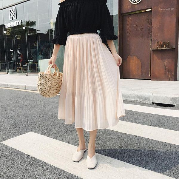 

skirts summer for women elegant casual pleated chiffon bohemia skirt, Black