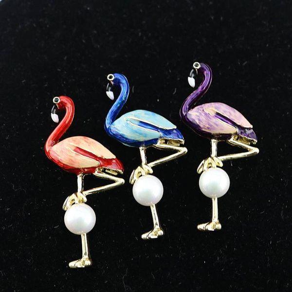 

pins, brooches 2021 fashion jewelry korean cute enamel pearl crystal flamingo brooch broches vintage large animal for women gifts, Gray