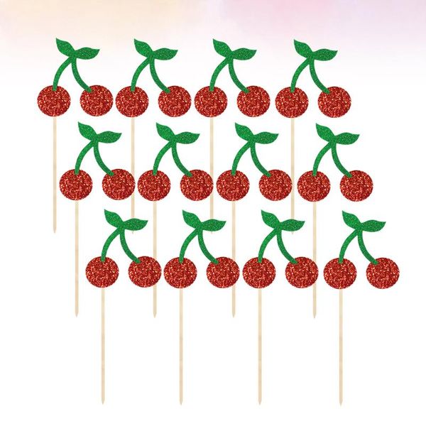 

other festive & party supplies 12pcs in 1 pack cherry pattern fruit cake inserted picks glitter ers decor for use