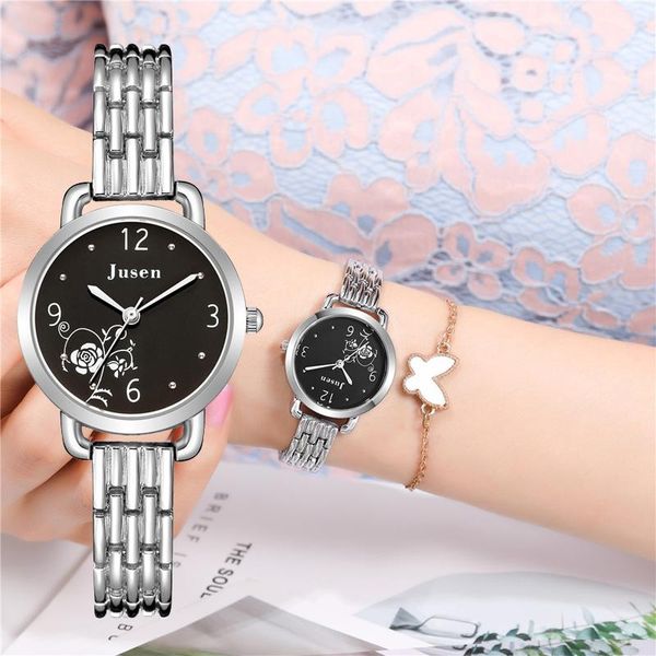 

wristwatches charm rose flower female bracelet women watch fashion quartz rhinestone belt wristwatch clock relogio feminino, Slivery;brown