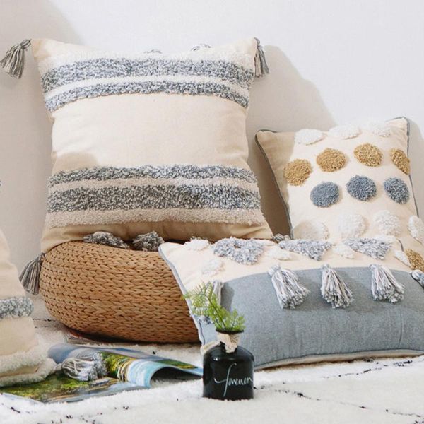 

pillow case handmade tufted tassels square cushion cover for sofa seat home decorative 45x45cm 30x50cm