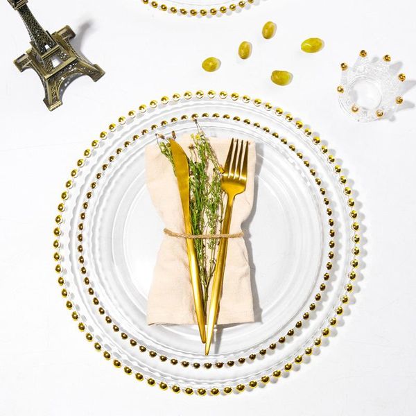 

dinnerware sets transparent tray knife fork spoon delicate tableware set luxury pearl decorative design flat glass plate 5pcs/set