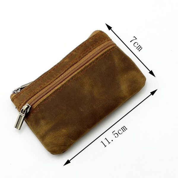 

coin purses small vintage retro men women natural leather purse key wallet holder cow hide money bag zip brown, Red;black