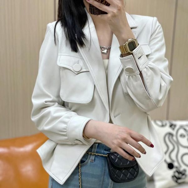 

women's leather & faux ropa de mujer white jackets for women female blazer coat ladies fashion loose style big pocket slim waist pink k, Black