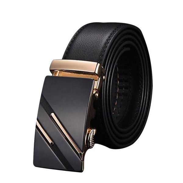 

men's fashion leather automatic buckle waist strap belt waistband gift gold belts, Black;brown