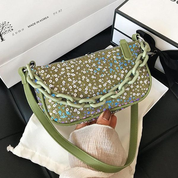 

evening bags sequin chain bag women 2021 high sense of armpit all-match shoulder fashion simple messenger handbag lady