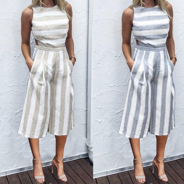 

women's jumpsuits & rompers clubwear summer fashion cool casual striped backless sleeveless jumpsuit playsuit romper trousers, Black;white