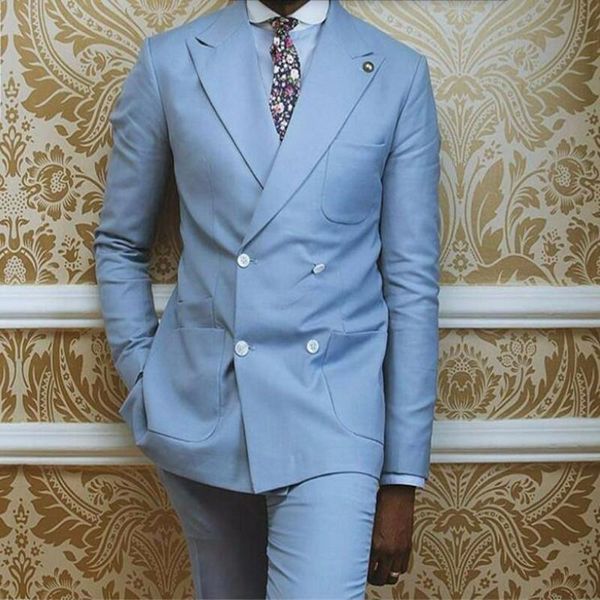 

men's suits & blazers 2021 latest coat pant designs baby blue double breasted wedding suit for men business party prom summer jacket an, White;black