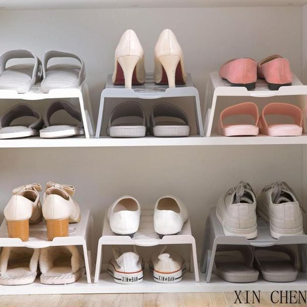 

4pcs/set household living room organizer rack plastic storage shoe stand shoes organizers storages double grid clothing & wardrobe