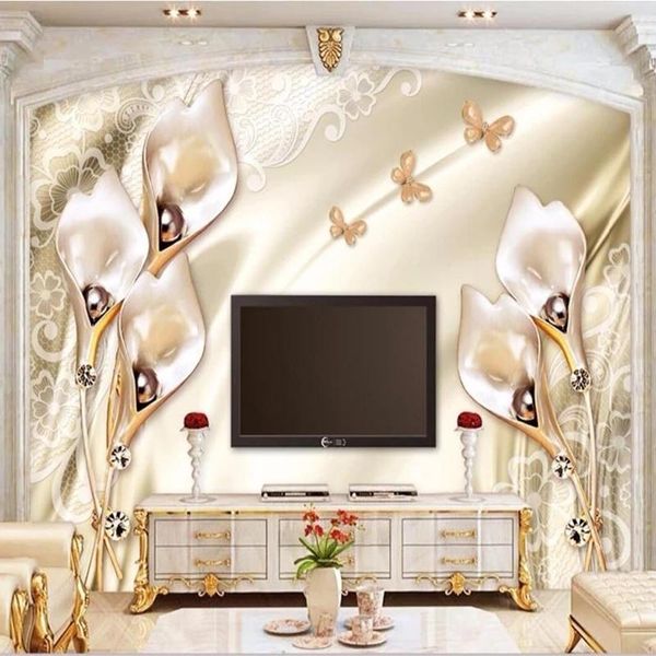 

wallpapers custom size murals 3d stereo champagne tulip jewelry wall painting living room el luxury background self adhesive wallpaper