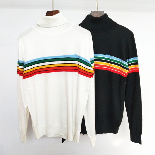 

59% off factory outlet store autumn and winter star same high collar long sleeve contrast stripe knitting for women, White;black