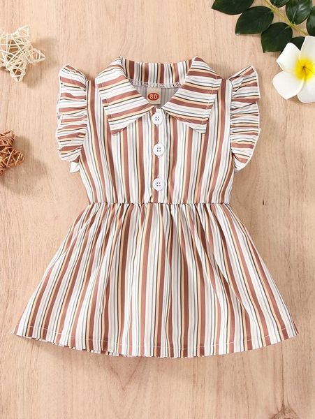 

baby striped ruffle trim shirt dress she, Red;yellow