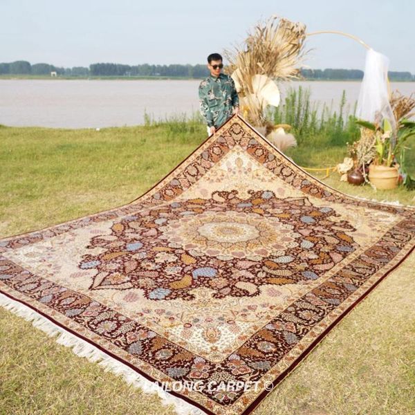 

carpets 9.5'x12.8' stunning classic traditional oriental silk carpet handknotted isfahan (lh16a)