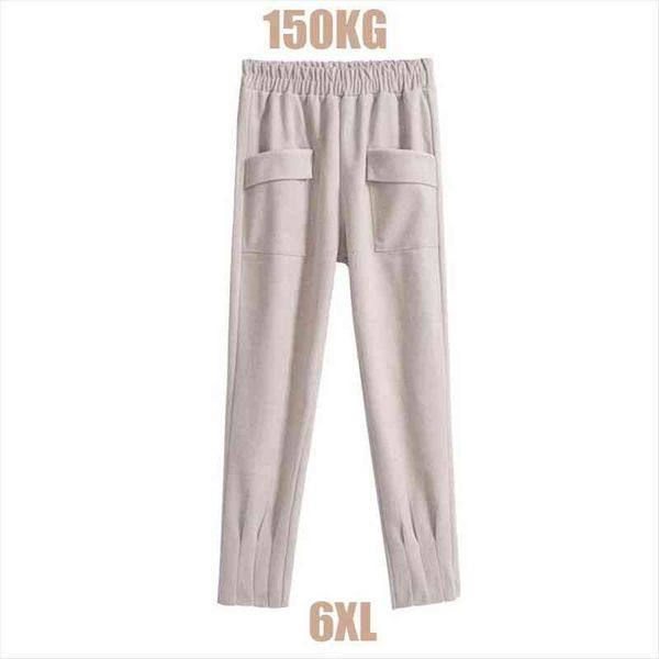 

womens large size feet pants winter thick elasticated harem pants casual loose drape thin elastic woolen cloth feet 6xl, Black;white