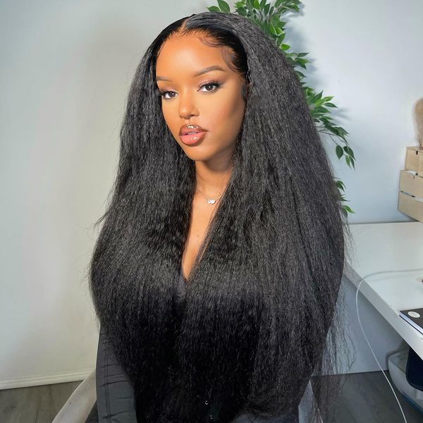 

360 hd kinky straight glueless frontal wigs 13x4 lace front human hair wig yaki brazilian virgin pre plucked for black women