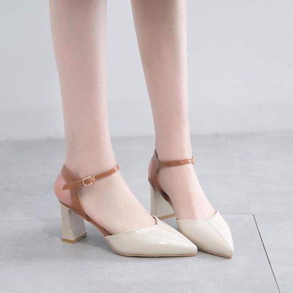 

dress shoes office ladies patent leather slingbacks pumps women nude 9cm ankle strap spring summer heels woman sandals, Black