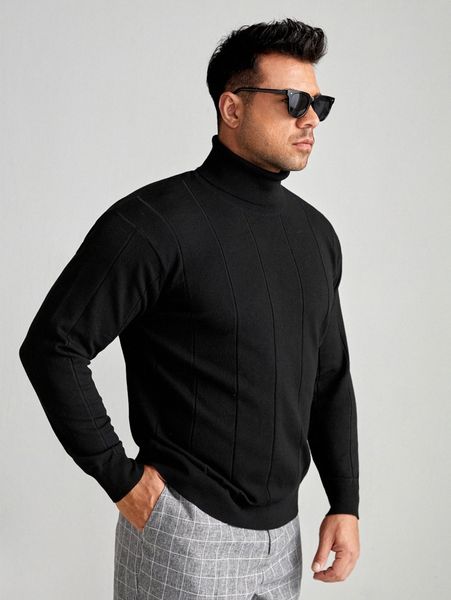 

extended sizes men solid turtleneck sweater b4fi#, White;black