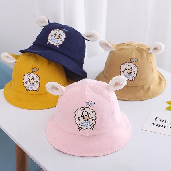 

caps & hats cartoon sheep baby bucket hat autumn cute ear outdoor sun for boy girl panama infant toddler kids beach cap 1-3year, Yellow