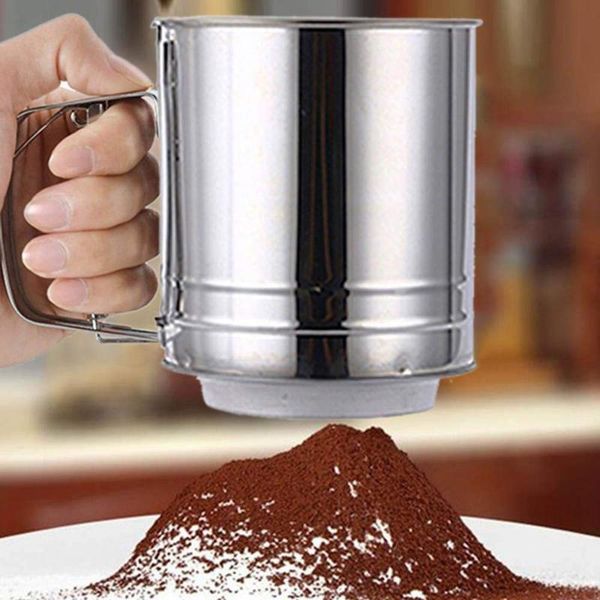 

stainless steel mesh flour sifter mechanical baking icing sugar shaker sieve cup shape bakeware pastry tool & tools