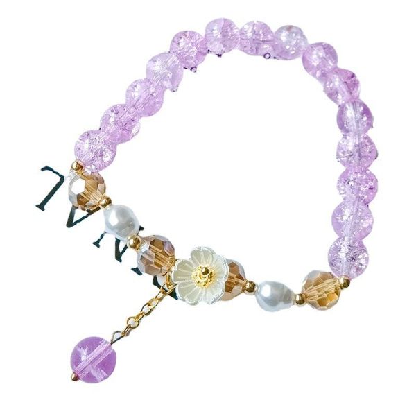 

charm bracelets korean style imitation pearl crystal daisy bracelet for women's 8mm glass round beads on hand candy color popcorn, Golden;silver