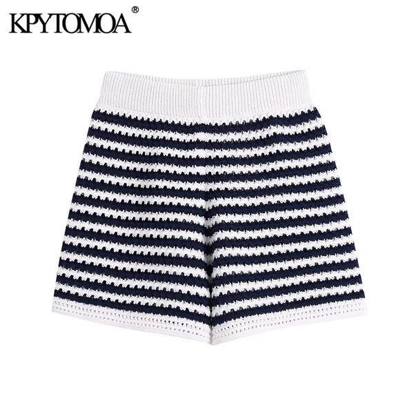 

kpytomoa women chic fashion striped knitted shorts vintage high elastic waist female short pants mujer 210625, White;black