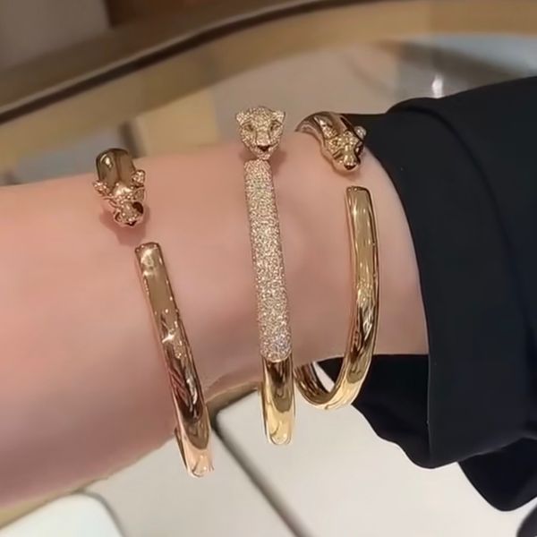 Pulseira da série Panthere, ouro 18 K, nunca desbota, réplica oficial de joias, pulseiras de marca de luxo de alta qualidade, estilo clássico, pulseira feminina de alta qualidade