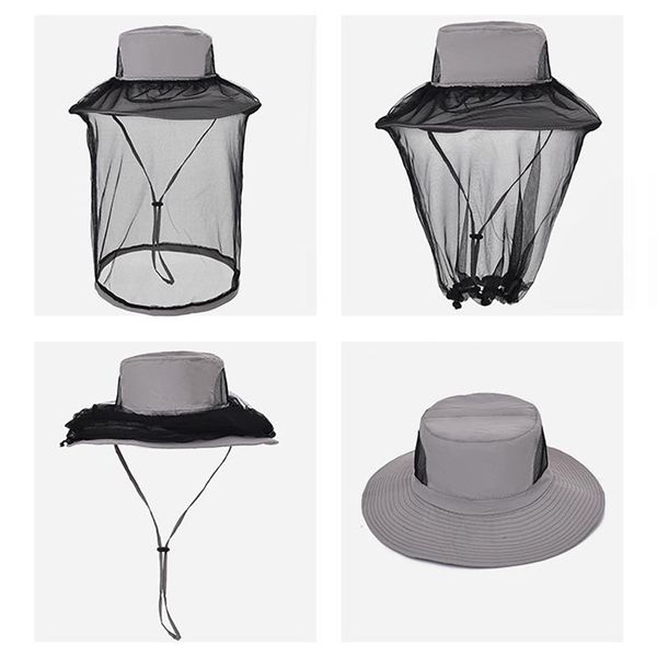 

outdoor hats mosquito-proof hat fishing umbrella sun protection with mosquit net men women hiking camping caps breathable #yj, Black;white