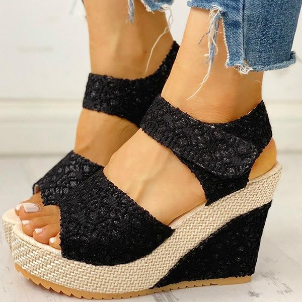 

dress shoes luxury women sandals summer fashion brand designer wedge open toe platform party high heels wholesale, Black
