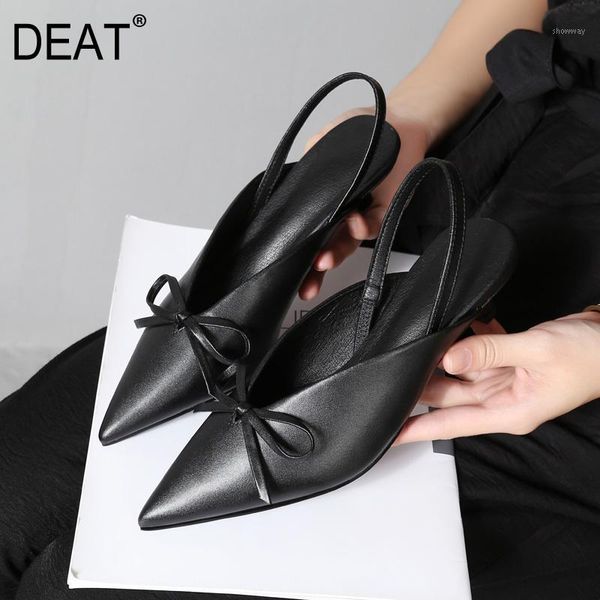 

sandals [deat] 2021 spring summer sharp toe shallow pu leather bowknot sweet simple thin high heels women fashion 10b0381, Black