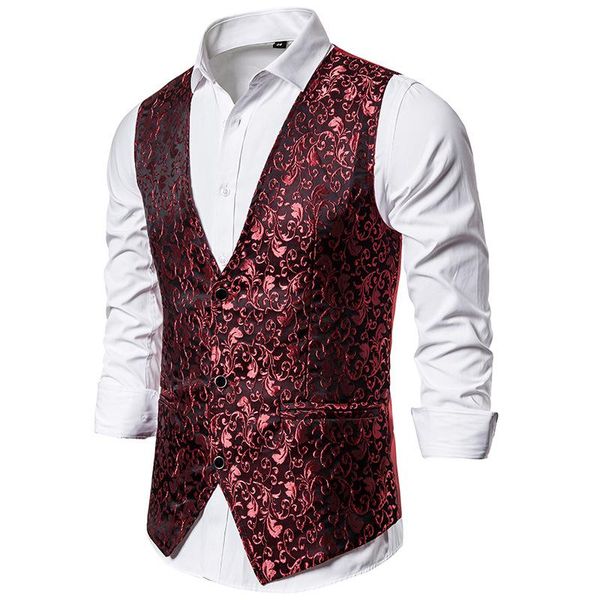 

men's vests red v neck jacquard vest men 2021 fashion party nightclub sleeveless waistcoat business wedding tuxedo chaleco hombre, Black;white