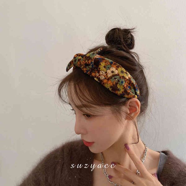 

hair accessories jewelry korean broken flower bow headdress ball ornament female hoop fairy sen department super wide edge fashion bundle, Golden;white