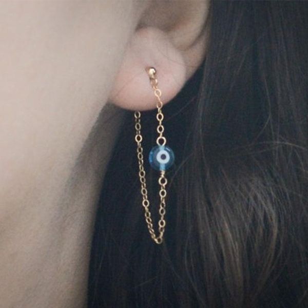 

dangle & chandelier evil eye chain stud earrings, Silver