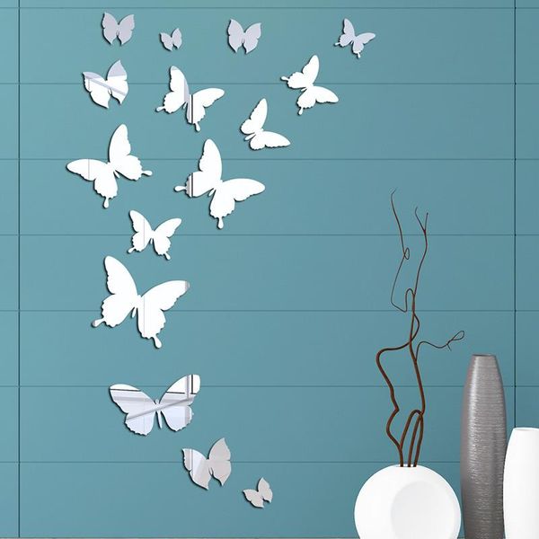 Adesivos de Parede Espelho Acrílico Adesivo 3D Butterfly Room Decor Banheiro Impermeável Adesivos DIY Folha Espelhada Mural