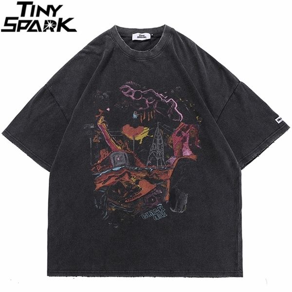 

hip hop oversize washed t-shirt streetwear harajuku ripped graphic printed t shirt men spring summer short sleeve tshirt 220309, White;black