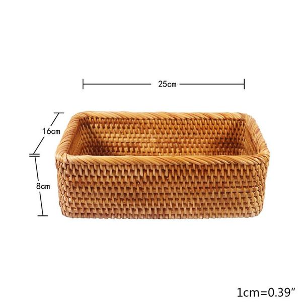 

rectangular hand-woven basket rattan candy storage picnic tray bread dishes drop baskets