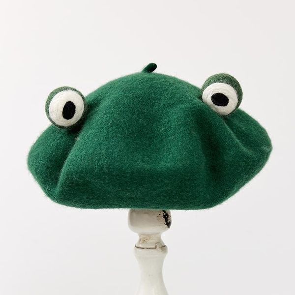 

party masks japan lolita vintage genuine green funny frog mori wool beret cap painter hat halloween cosplay cartoon christmas gift