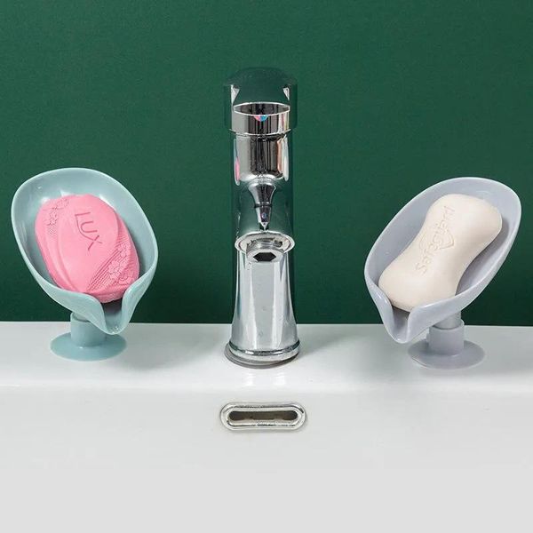 

soap dishes leaf-shaped dish box bathroom perforated standing suction cup sponge storage holder supplies accessories