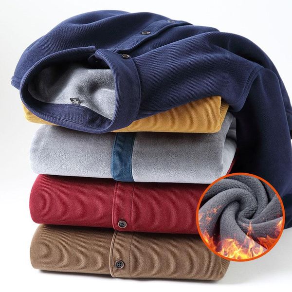 

men's casual shirts winter fashion warm shirt for man thick with velvet business button-down collar men corduroy long sleeve, White;black