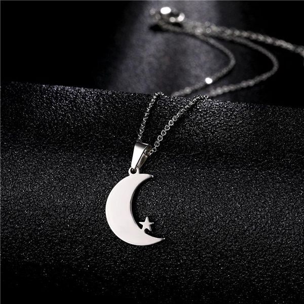 

pendant necklaces yungqi stainless steel necklace women tiny star moon heart horn crescent choker chain jewelry collares, Silver