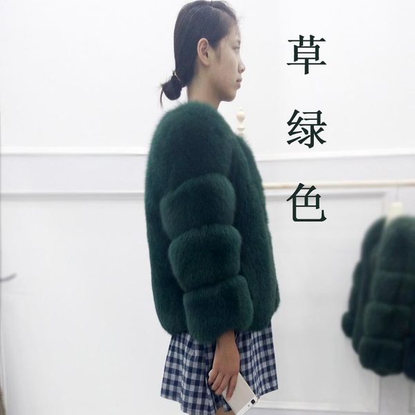 

women's fur & faux 2021 coat green o-neck short sleeve design wrist-length, Black