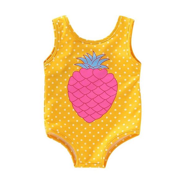 

children swimwear for girls ployester one piece swimsuit kids bathing suit sleeveless bikini pineapple print swimsuits k0307, Black