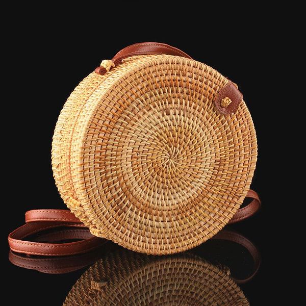 

waist bags 2021 bali vintage handmade crossbody leather bag round beach girls circle rattan small bohemian shoulder women
