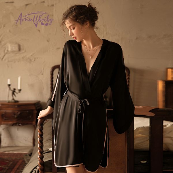 

2021japanese kimono robes for women nightgown bathrobe ice silk pajama home clothes bridesmaid robe sleepwear dropshipping, Black;white
