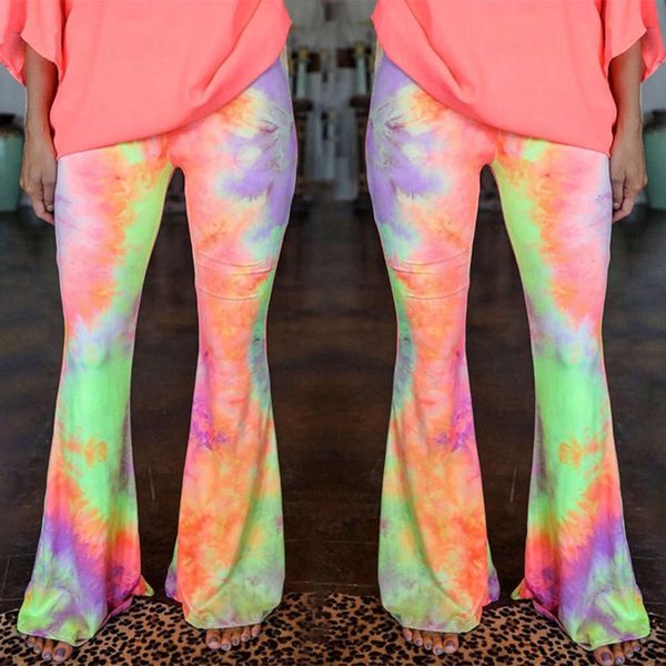 

2020 summer tie dye printed flared pants casual loose for women, Black;white