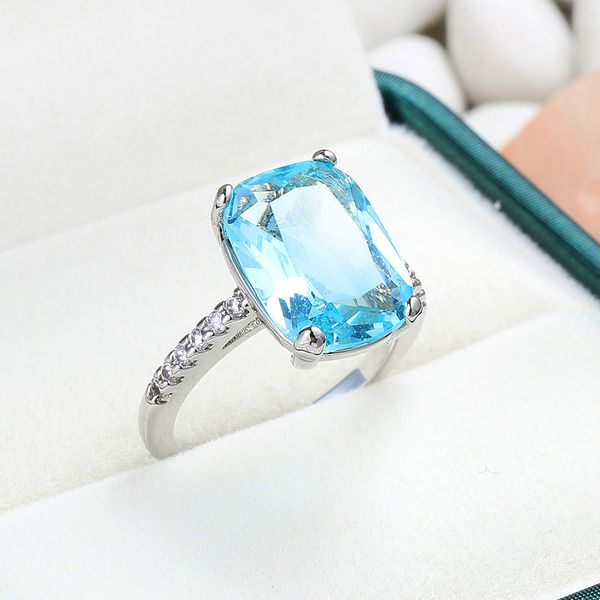 

2021 ring blue diamond jewelry creative fashion women's zircon hand sea wedding, Slivery;golden